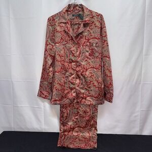 Lauren Ralph Lauren Red Paisley Two-Piece Satin Pajama Set